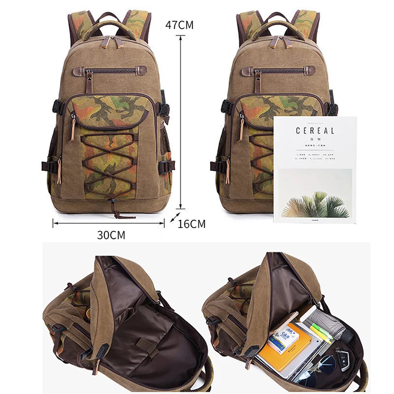 

Unisex Canvas Backpack Fashion Vintage Sport Rucksack Laptop Bags Travel Bag With USB Simple School bags For Teenage Boys XA57M