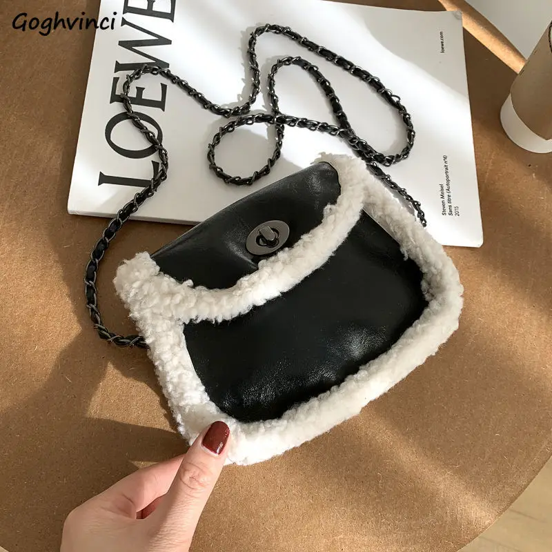 

Faux Fur Bags Women Patchwork PU Winter Shoulder Mini Bag Ins Shopping Chain Retro Daily Vintage All-match Underarm Harajuku New