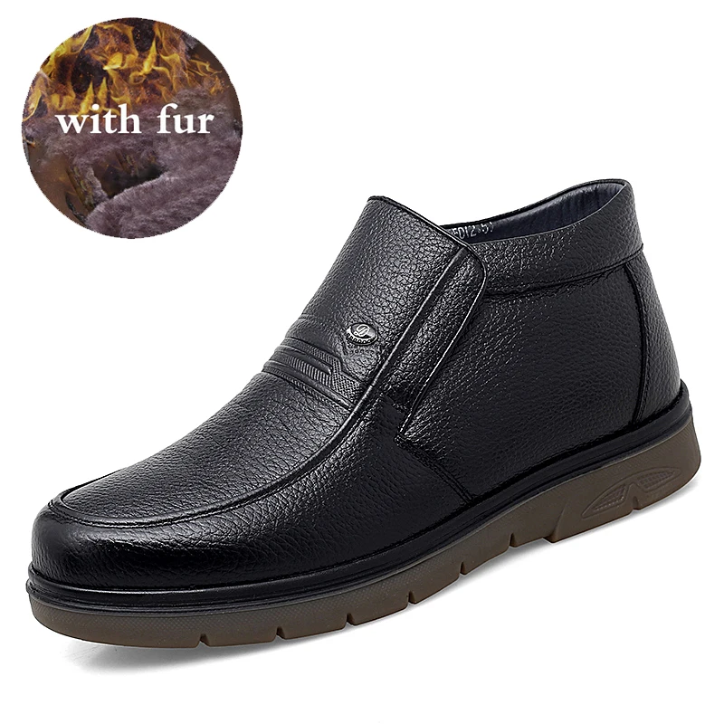 

Nice Winter Warm Men Ankle Boots Luxury British Male Dress Shoes Genuine Leather Footwear With Fur Soft High Top For Fathers