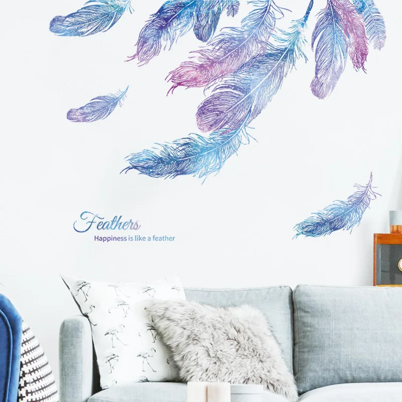 

Colorful Feathers Wall Sticker Home Decor Living Room Art Mural Sofa Backdrop Wall Decoration DIY Vinyl Decals Bedroom Wallpaper