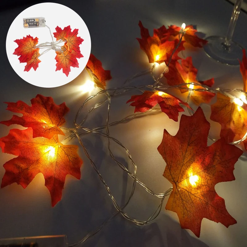 

2M 3M LED Christmas Lights Thanksgiving Celebration Party Decoration Autumn Maple Leaf Shaped Fairy String Lights