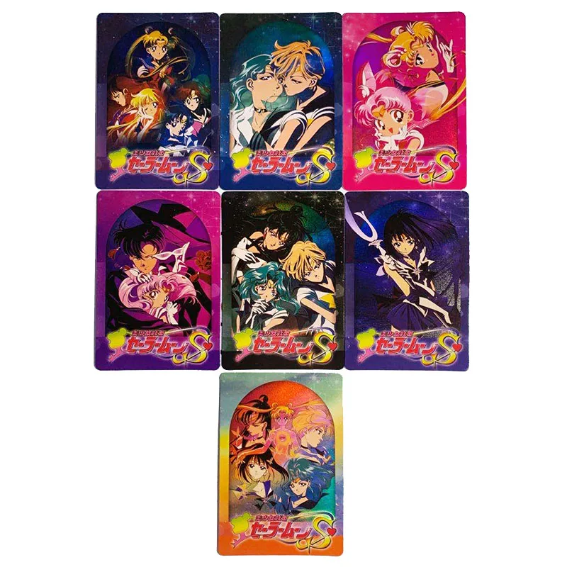 

7PCS Sailor Moon Anime Figures Bronzing Flash Cards Mizuno Ami Chibiusa Collectible Cards Toys Birthday Gifts for Children