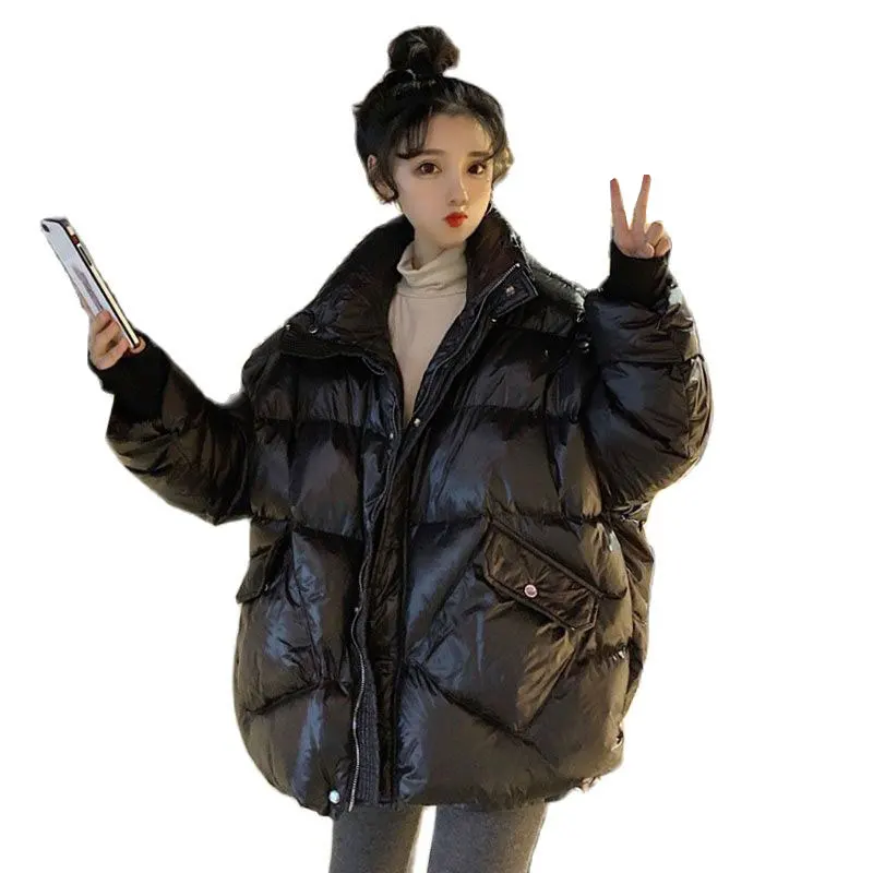 

Women Winter Coat 2021 New Korean Bread Outerwear Loose Puffer Jacket Plus Size Thicken Warm Black Jacket Cotton Woman Top