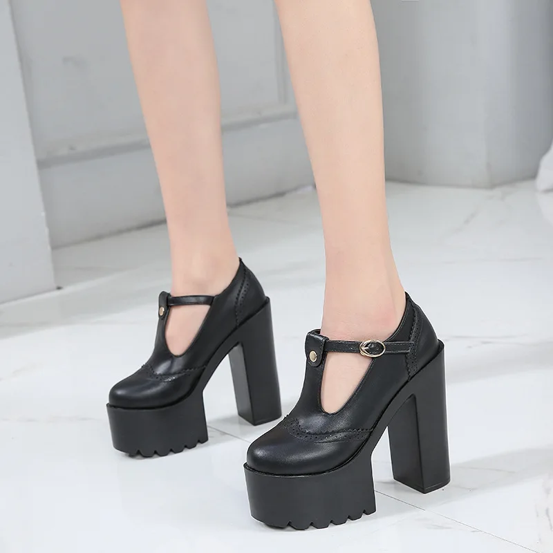 Женские туфли-лодочки на высоком квадратном каблуке 14 см | Обувь