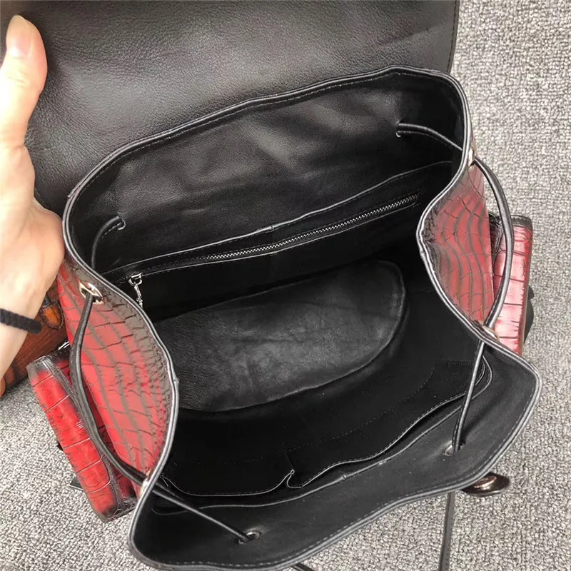 Подлинный мужской красный рюкзак из натуральной крокодиловой кожи на завязках