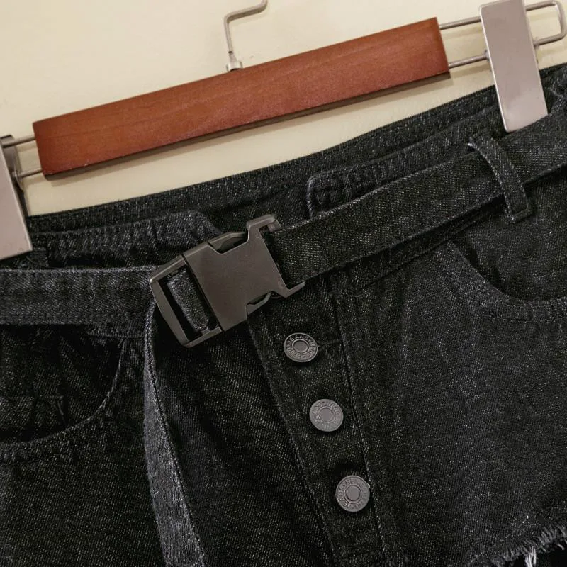 Summer Denim Jeans Skirt Women irregular High Waisted Tulle Skirts Mesh Patchwork Pockets Pleated Mid-Calf Tutu Street 2021 | Женская