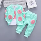 Комплект одежды для новорожденных девочек, кофта с принтом + футболка + повседневные штаны, спортивный костюм из 3 предметов, весна-осень