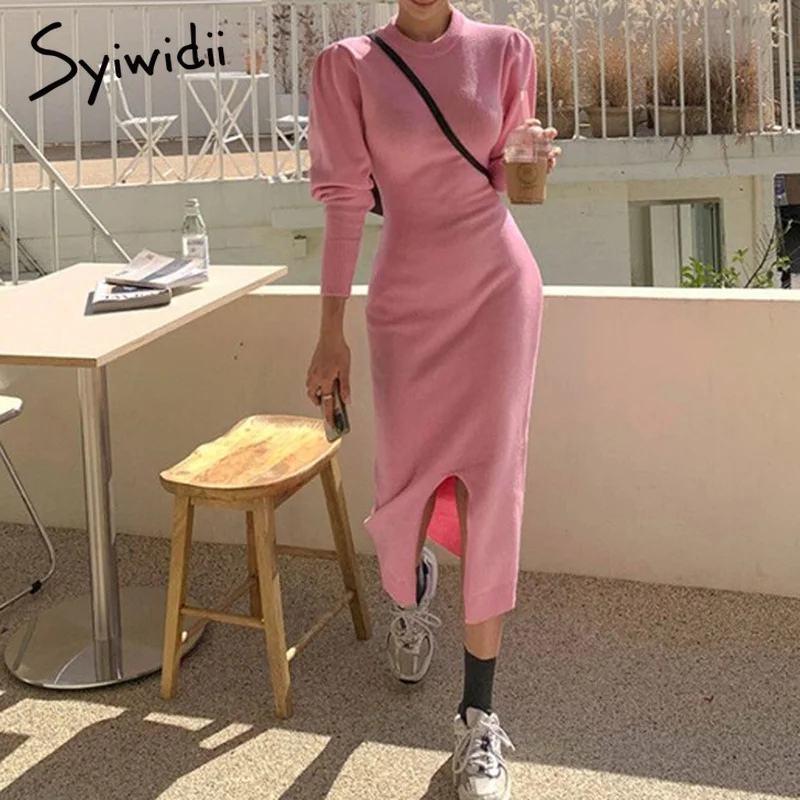 Трикотажное платье Syiwidii для женщин Осень-зима 2021 корейский стиль свитер