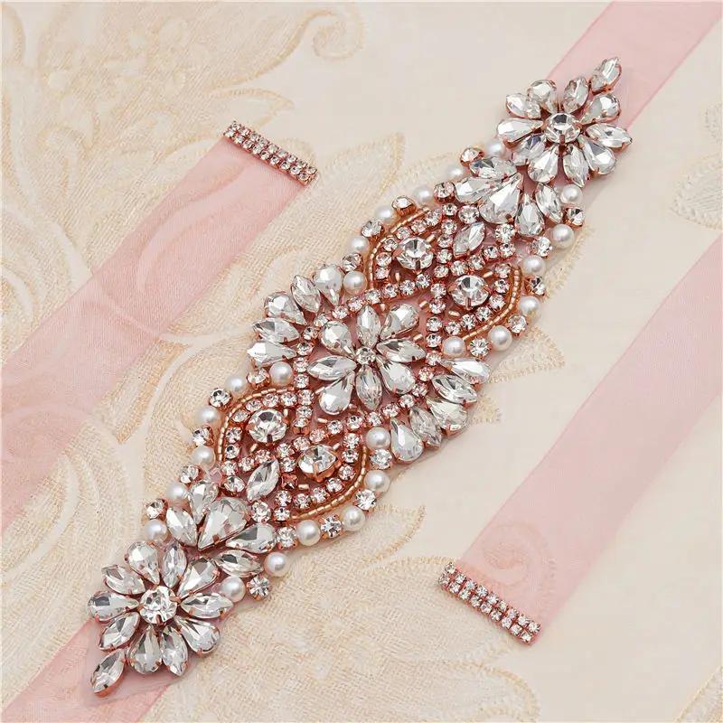 Пояс для невесты пояс с бусинами из розового золота кристаллами ручной работы