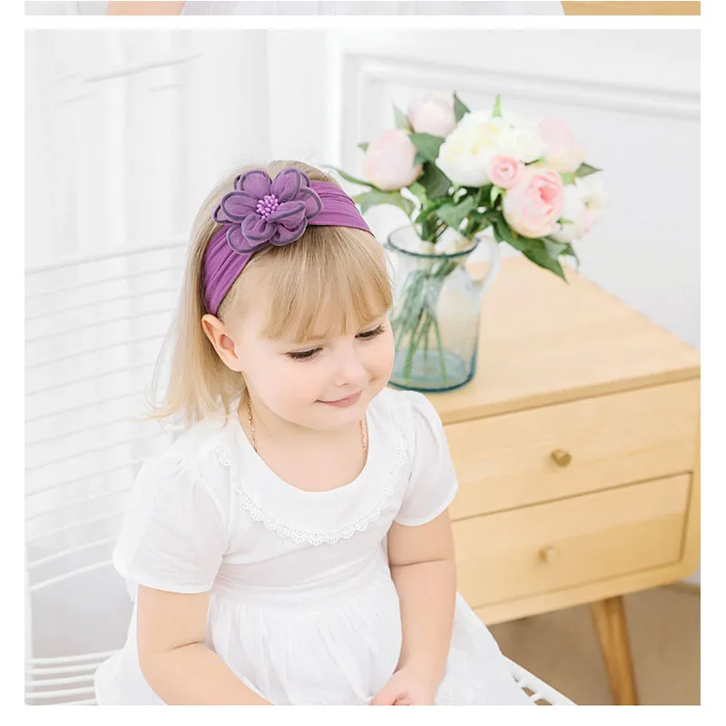 

Children's Hair Accessories Solid Color Nylon Baby Headband 8-color Double-wrapped Tulle Plum Blossom Kids Hair Band