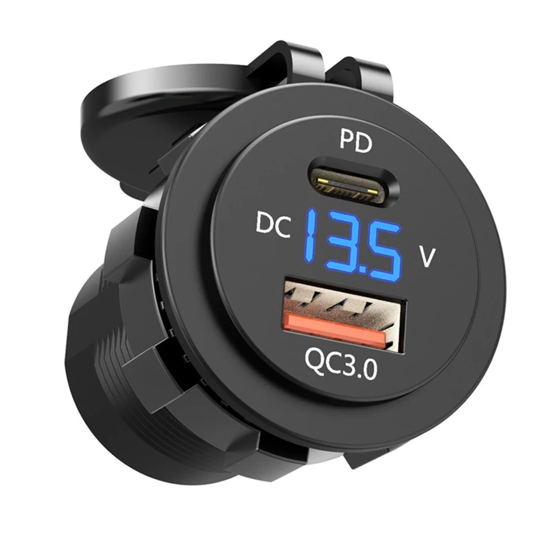 

IP66 Water Proof 12V DC Power Delivery QC3.0 Dual Type-c 5V 3A USB Motorcycle Cigarette Lighter Socket Charger Connector
