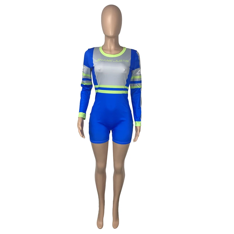 

Female Bodycon Sportwear Playsuit Long Sleeve Fitness Biker Casual Playsuits Women Shorts Skinny Jumpsuit macacao feminino