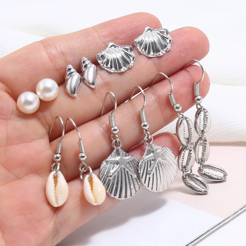 6 пар винтажный жемчужный Комплект сережек для женщин Бохо длинные