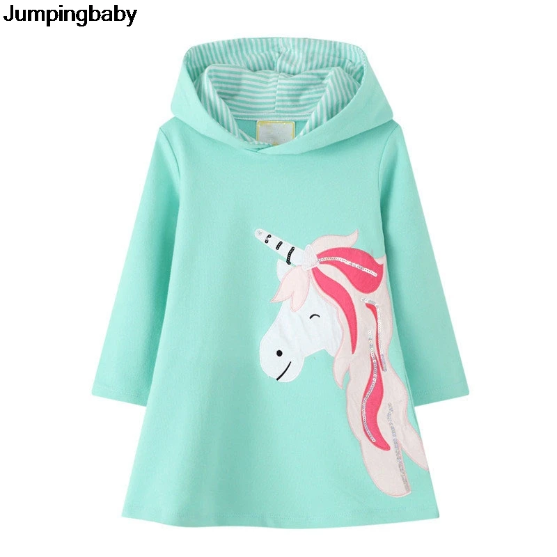 

2021 Girls Unicorn Dress Hooded Vestidos Autumn Winter Dresses Unicornio Robe Sukienki Costume Kids Clothes Vetement Fille Jurk