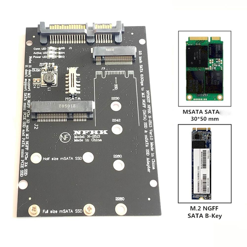 

2 in 1 M.2 MSATA SSD to SATA 7 15Pin 2.5 inch Expansion Extender Riser Card Computer for Desktop Computers