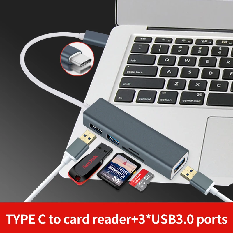 Кардридер типа C до USB3.0 HUB с большой совместимостью и высокой скоростью передачи