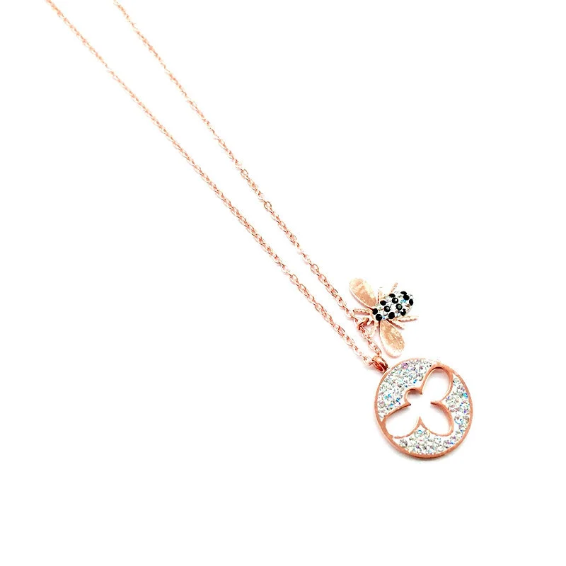 

Korean women's titanium steel plated rose gold bee Necklace Pendant net red same fashion trend full drill clavicle chain