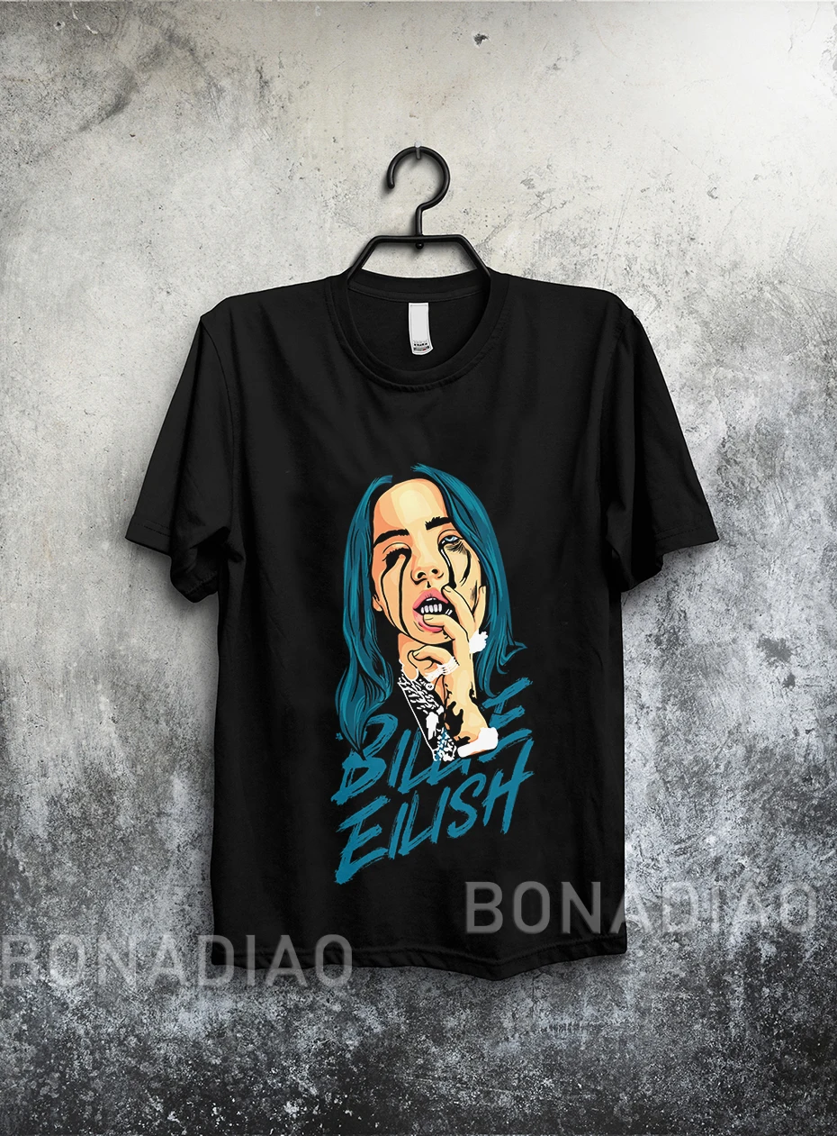 Удивительный океана глаз Billie Eilish футболка унисекс в стиле «хип-хоп»; стильная футболка Hipster футболка