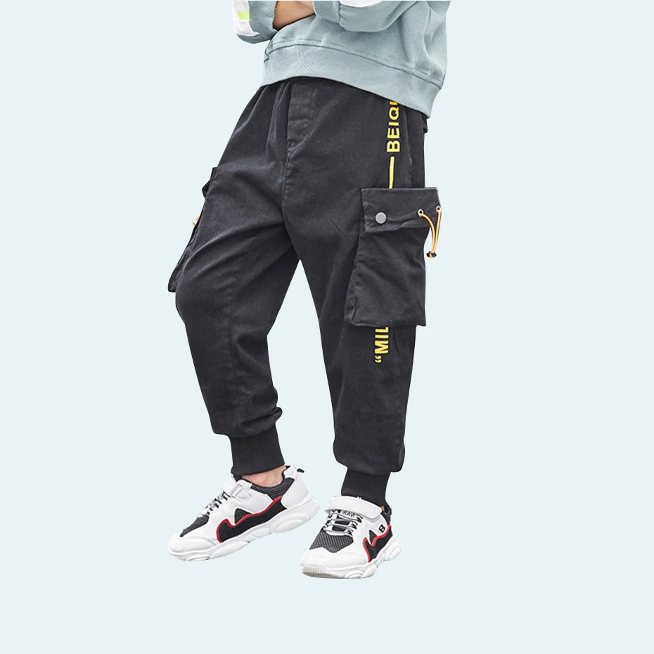 Штаны для мальчиков брюки с буквенным принтом модные карго детские подростков на