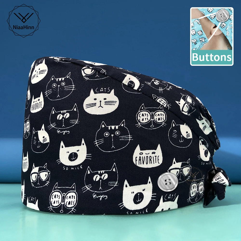 

Scrub unisex pet shop work cap dust cap beauty cap breathable print scrub adjustable Cotton new Baotou cap nursing cap wholesale