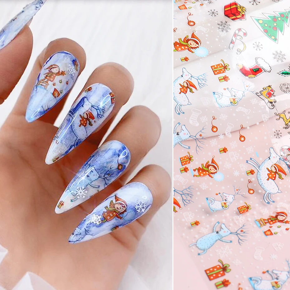 10 шт./компл. Рождественская переводная Фольга для дизайна ногтей Наклейка зимние