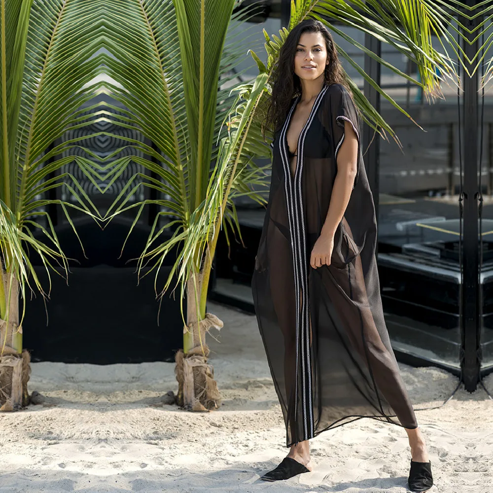 Шифоновая длинная Пляжная накидка женские платья пляжное платье бикини парео