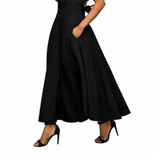 

Fashion Elegant Women High Waist Flared Pleated Long Skirts Gypsy Maxi Skirt +Pockets 5 Sizes Long Skirt SKirts Womens