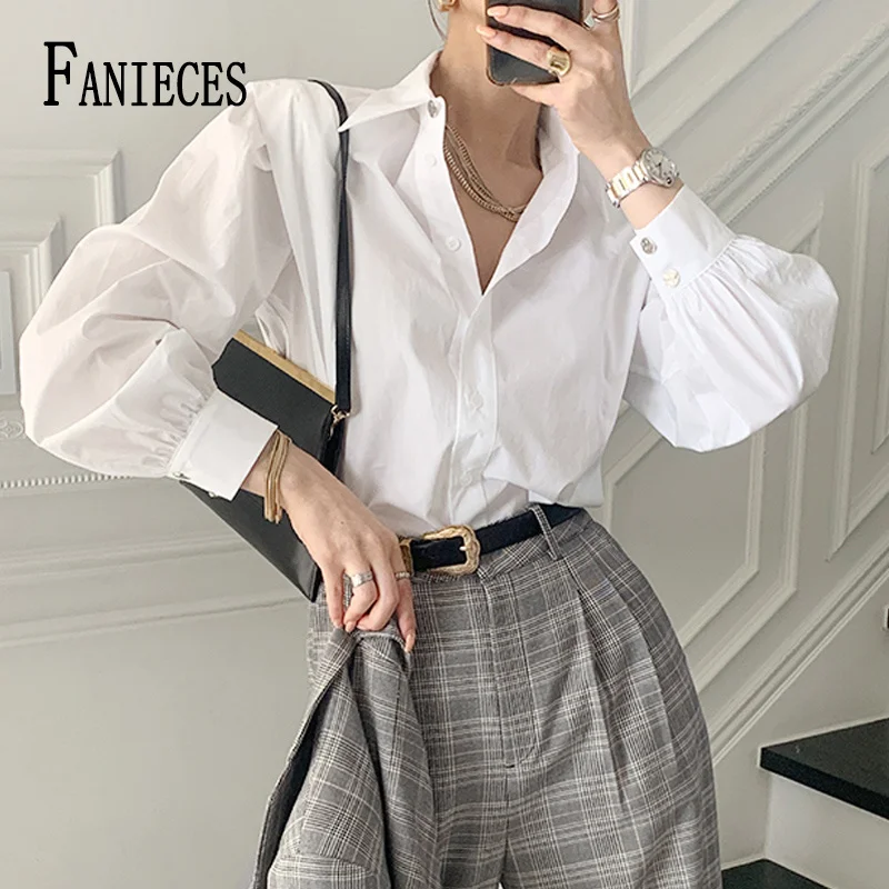 

Шикарные Однотонные Блузки FANIECES, Женская Осенняя нежная офисная Дамская рубашка с длинным рукавом, элегантные женские топы, однобортные св...