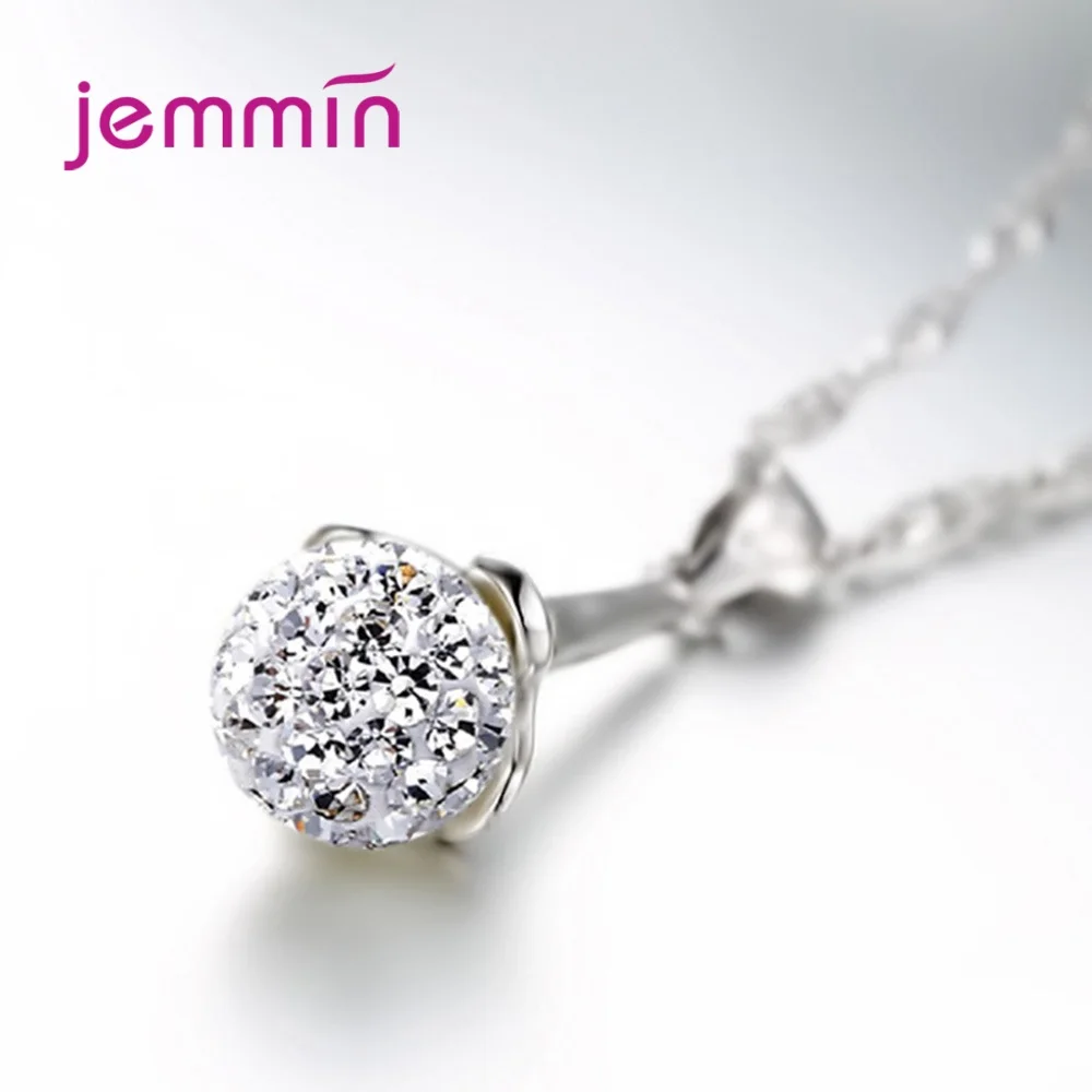 

Factory Direct Sales 925 Sterling Silver Jewelry Sets Noble Luxury Small Crystals Full Paved Ball Pendant Necklaces/Earring Sets