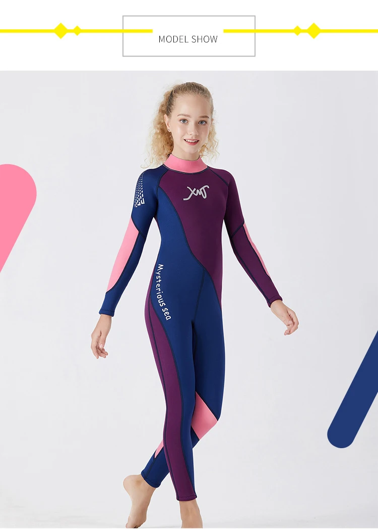 DIVE&SAIL, 2,5 мм, неопреновый детский цельный гидрокостюм, костюм для серфинга, купальный костюм, защищающий от солнца, для девочек, с полным покрытием, толстый теплый купальник