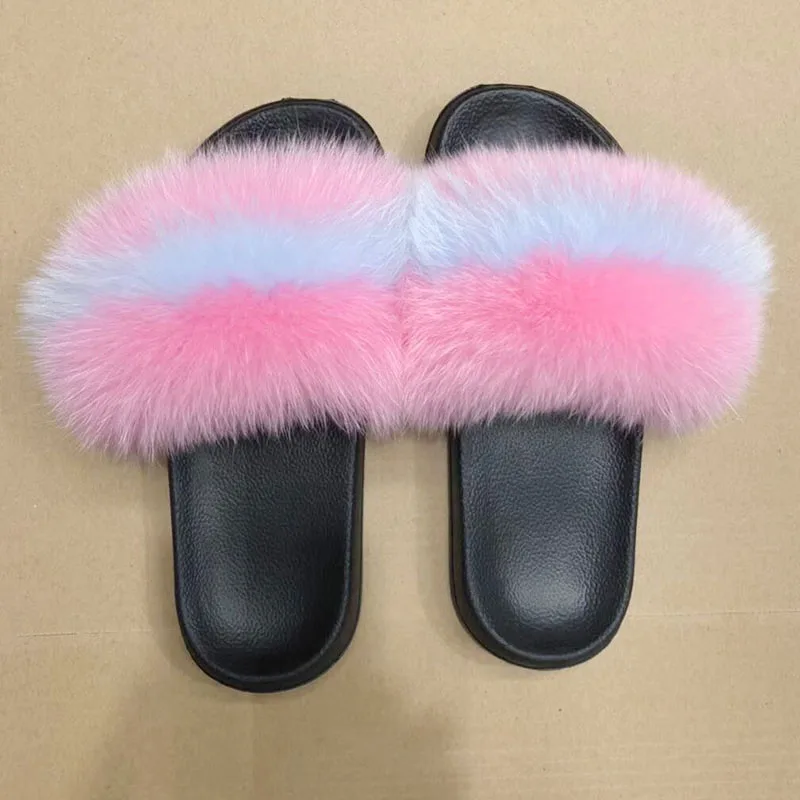 Шлепанцы женские меховые сланцы из натурального Лисьего меха повседневные