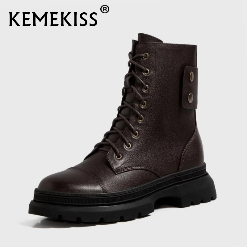 

KemeKiss Women Ankle Boots Real Leather Zipper Short Boots Women Winter Fashion Party Club Shoes Footwear Women Size 34-40