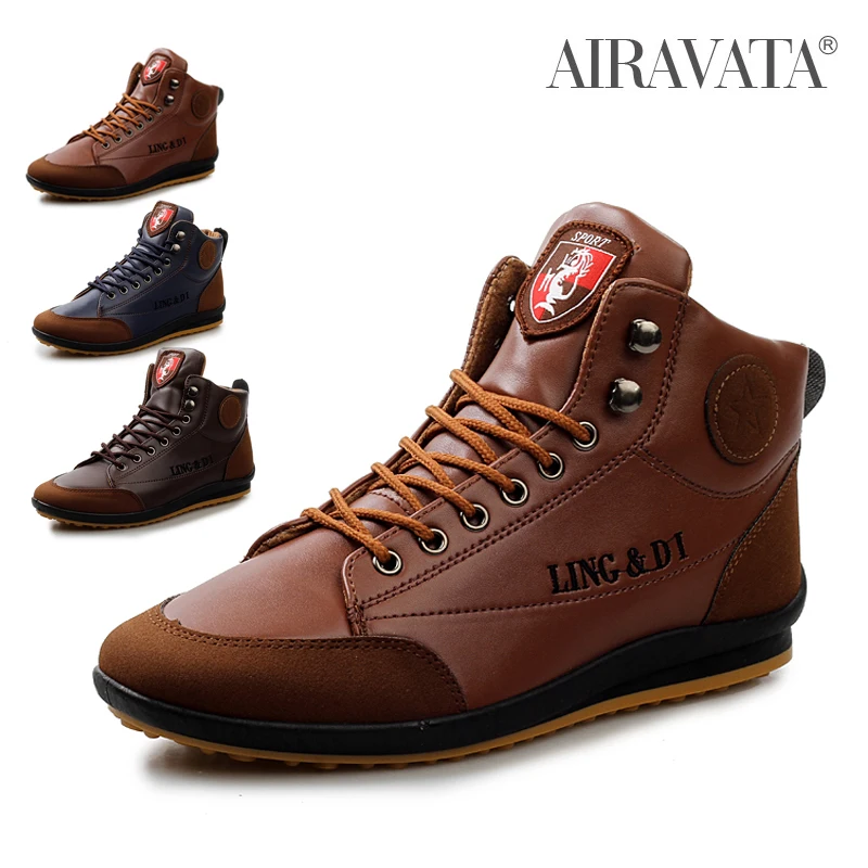 

Men's Fashion Casual Leather Boots Lace Up Flat Shoes High-top Sneakers Ankle Boots