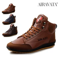 mens fashion casual leather boots lace up flat shoes high top sneakers ankle boots