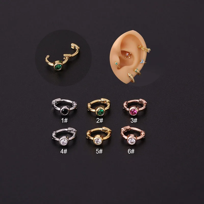 

1pc New Fashion Green Pink White Stone Round Shape Huggie Hoops Ear Helix Cartilage Hoop Piercing Earring