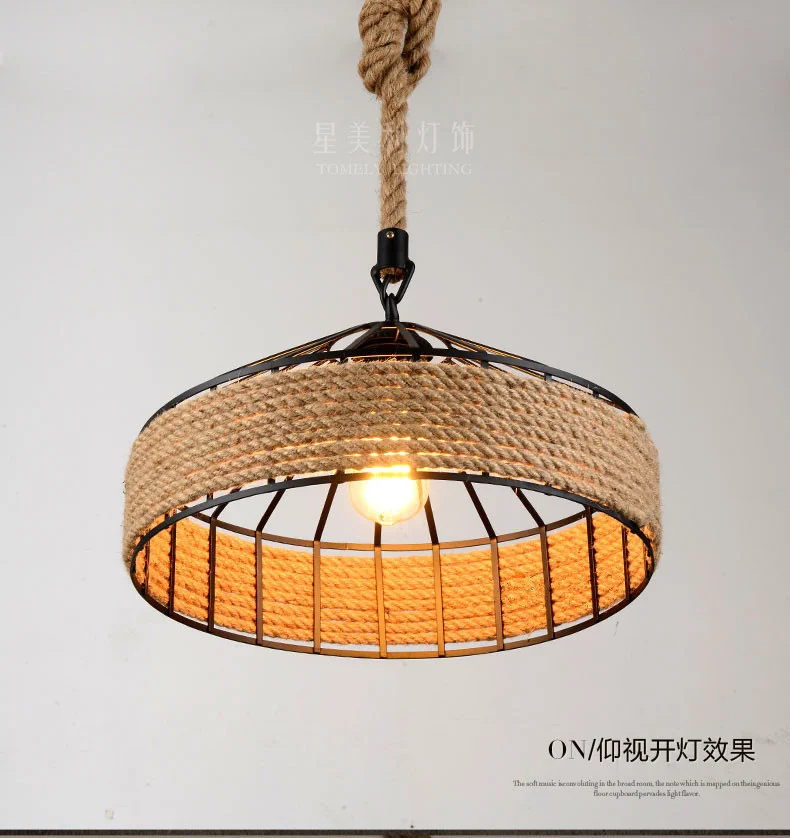 

American Retro Base Hemp Rope Chandelier Bar Cafe Restaurant Bla Creative Industrial Wind Chandelier