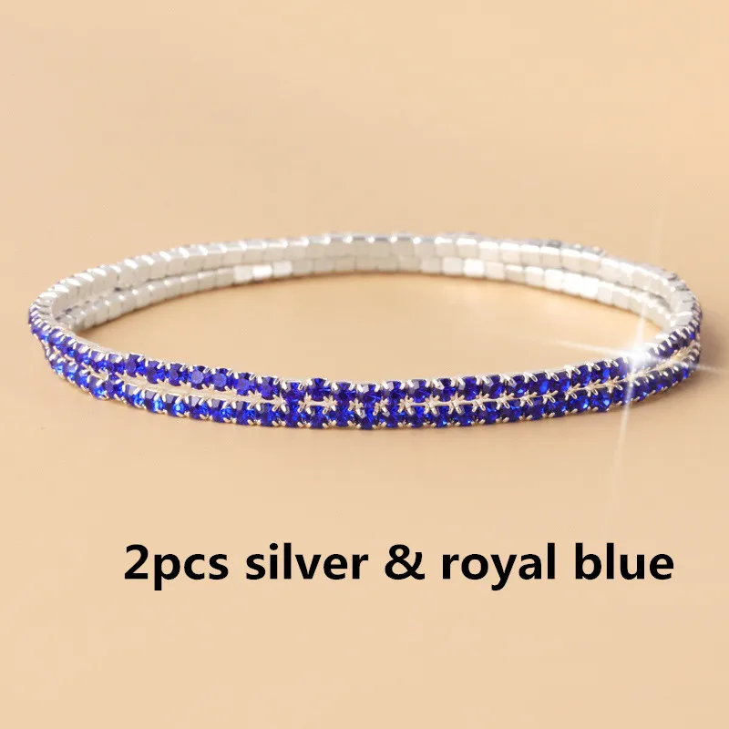 2pcsilver royalblue 1-2 шт набор циркониевый регулируемый браслет для женщин шариковая направляющая Кристалл CZ золото/серебро цвет ювелирные изделия Pulseira Feminina - Окраска металла: 2pcsilver royalblue