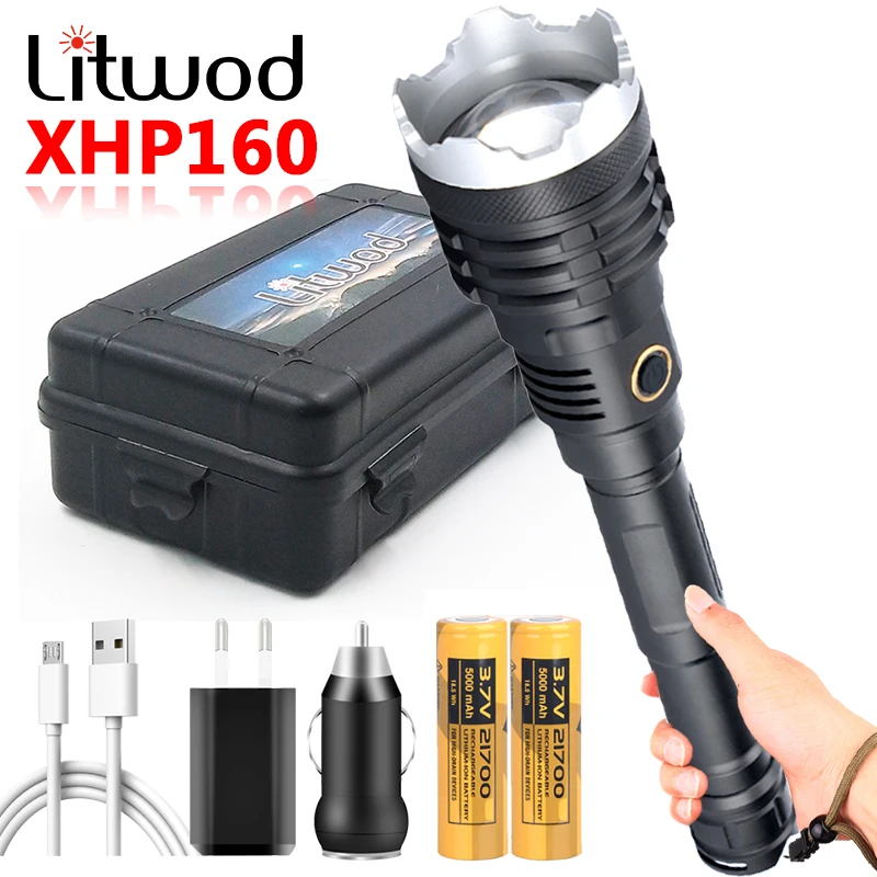 

XHP160 16-core The Most Brightest Led Flashlight Power Bank 10000mah Torch Usb Rechargeable 21700 Battery Zoomable 50W Lantern