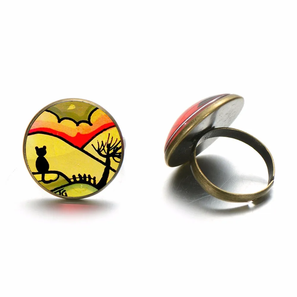 SONGDA милый котенок и зонтик Lover стекло Кольца с кабошоном для женщин обручальное
