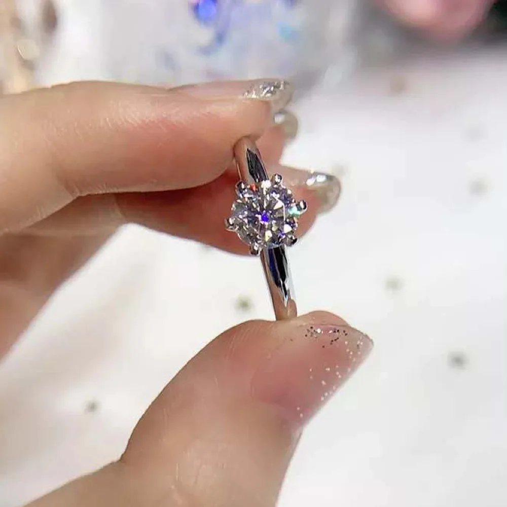 Шесть коготь медь посеребренная 8 мм 2 карат открытый CZ женское кольцо Bijoux