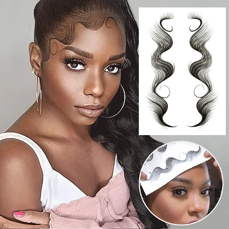 

Hairline Extension Black Curly Hair Temporary Tattoos Sticker Waterproof Natural Hair Edges Template Decal Decoration Tools