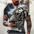 Мужская футболка с коротким рукавом, с принтом Свирепый тигр, волк, Акула, универсальная, с коротким рукавом