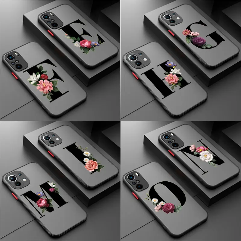 

Luxury Flower Letter Skin Feel Matte Case For Xiaomi POCO X3 NFC F2 M2 Pro 5G X2 F3 M3 Mi 11X 10T Note 10 Pro 11 10 Lite 9T 11i