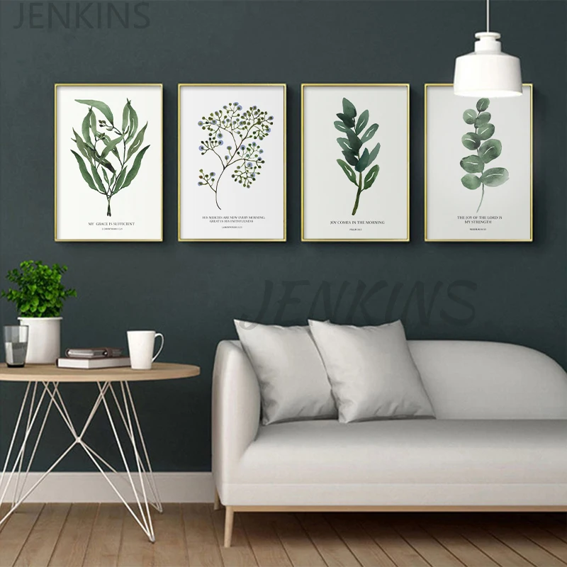 

Abstract Botanical Bible Green Plant Canvas Paintingverse Print Christian Quote Posterfor Living Room Decor Wall Art Picture