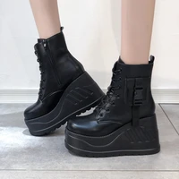 brand punk goth platform motorcyle boots wedges womens boots lace up trendy ins hot sale chain 2021 casual luxury womens shoes