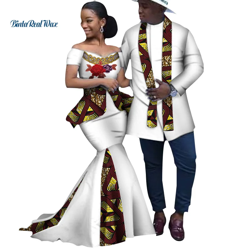 

Длинные платья с Африканским принтом в стиле пэчворк для женщин базин богатый Мужской Топ рубашка парная одежда африканская одежда для влю...