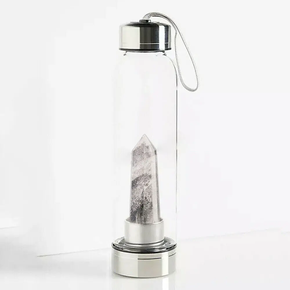 White Crystal 500 мл, бутылка для воды из натурального кварца, кристалл, камень, обелиск, натуральная энергия, гравий, драгоценный камень, стеклянная чашка, для спорта на открытом воздухе, дома, подарок - Цвет: White Crystal