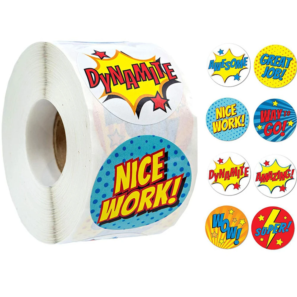 

500 Pcs English Cartoon Reward Stickers Roll 1inch Cute Words Seal Labels for School Reward Kids Gift Toys Decorate Stickers