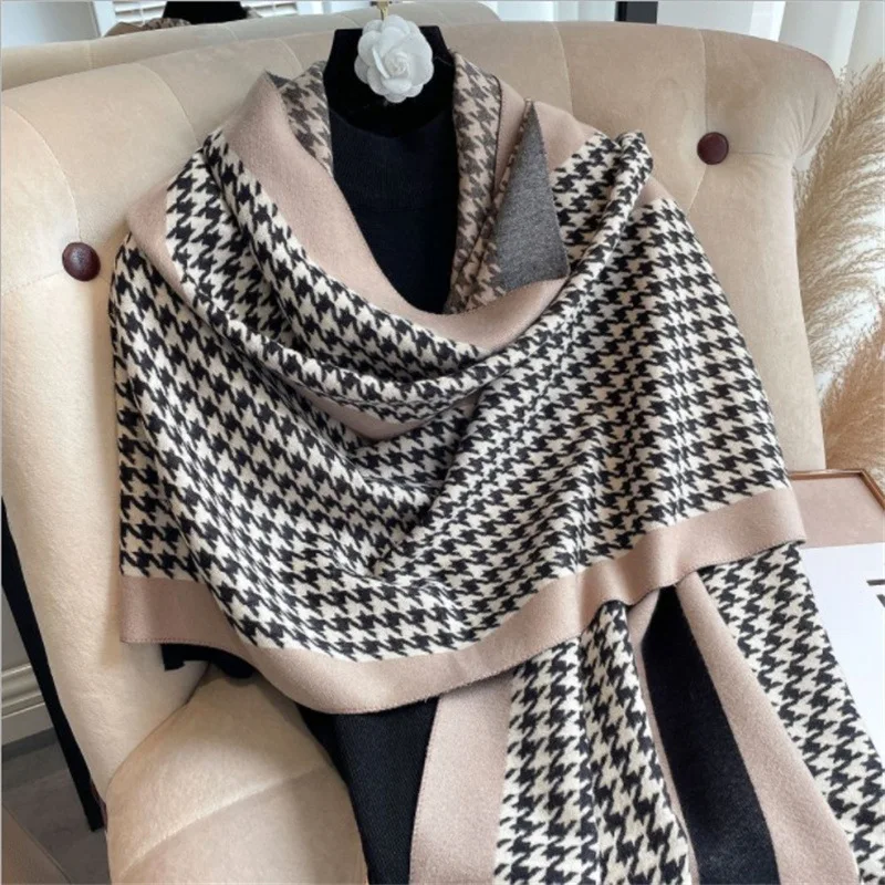 

Thick Warm Winter Scarf Houndstooth Design Print Women Cashmere Pashmina Shawl Lady Wrap Scarves Knitted Femalenket