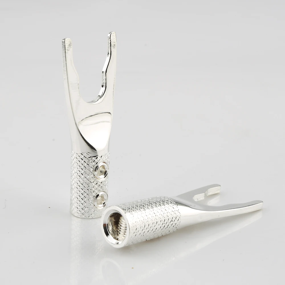 SY001 Pure Copper Silver Plated Copper Spade Plug Speaker Cable Wire Connector HiFi 8pcs